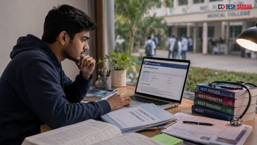 NEET UG Counselling 2026 के राउंड 2 की तैयारी करता छात्र