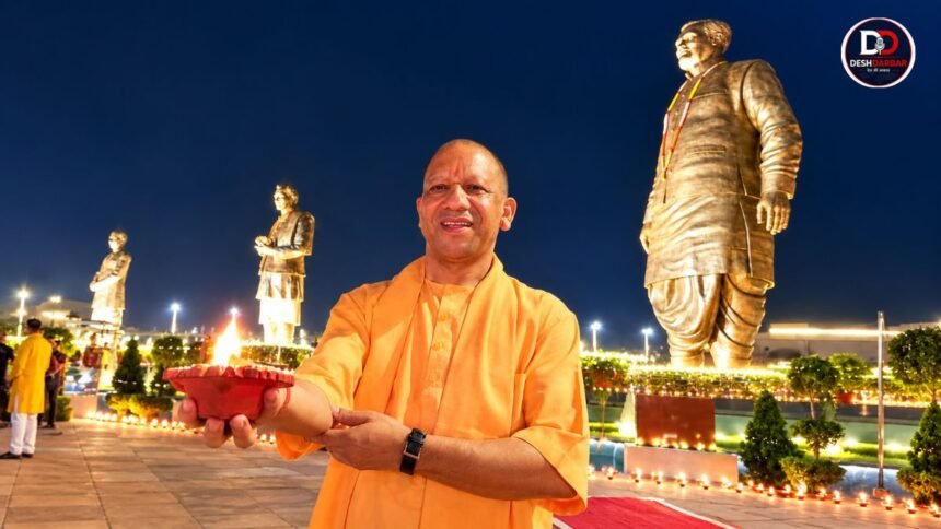 PM मोदी के जन्मदिन पर लखनऊ में आशीर्वाद का दीया जलाते CM योगी