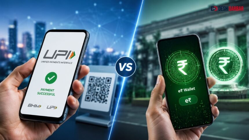 UPI और e₹ यानी डिजिटल रुपये के बीच अंतर