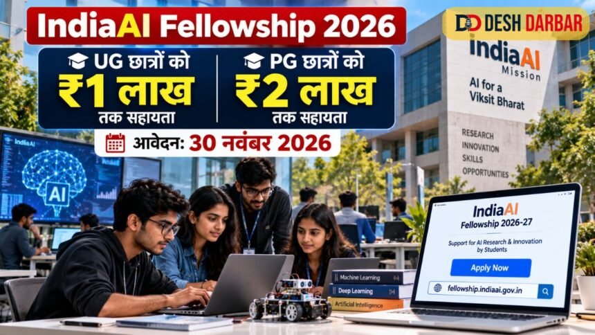 IndiaAI Fellowship 2026: UG छात्रों को ₹1 लाख और PG छात्रों को ₹2 लाख तक सहायता, 30 नवंबर तक आवेदन